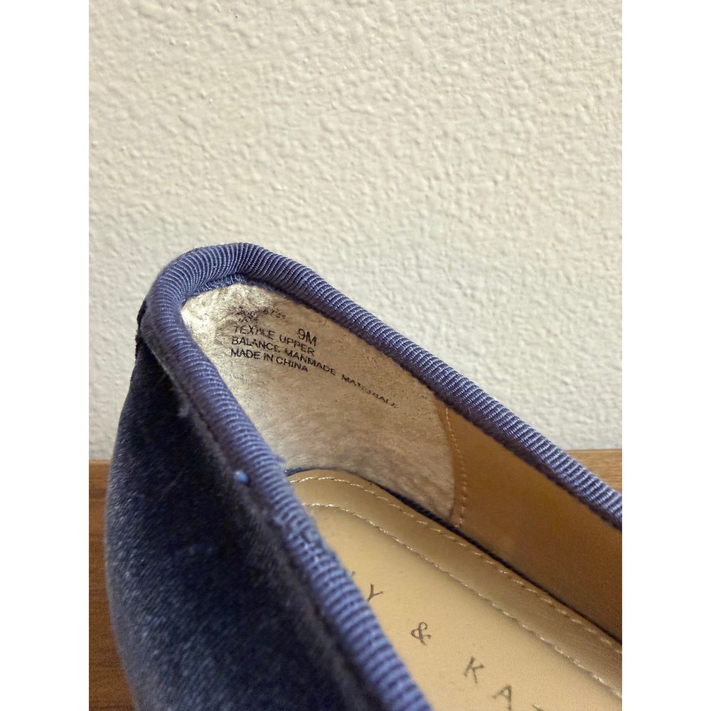 Kelly & Katie Blue Velvet Ballet Pumps 9M Square Toe Block Heel Bow Detail - Picture 7 of 7